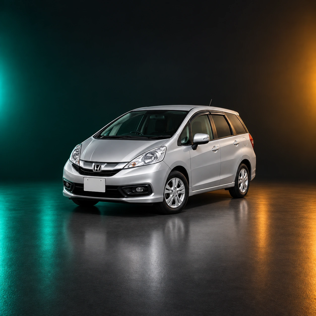 Серебристый праворульный Honda Fit Shuttle первого поколения после рестайлинга с полным приводом