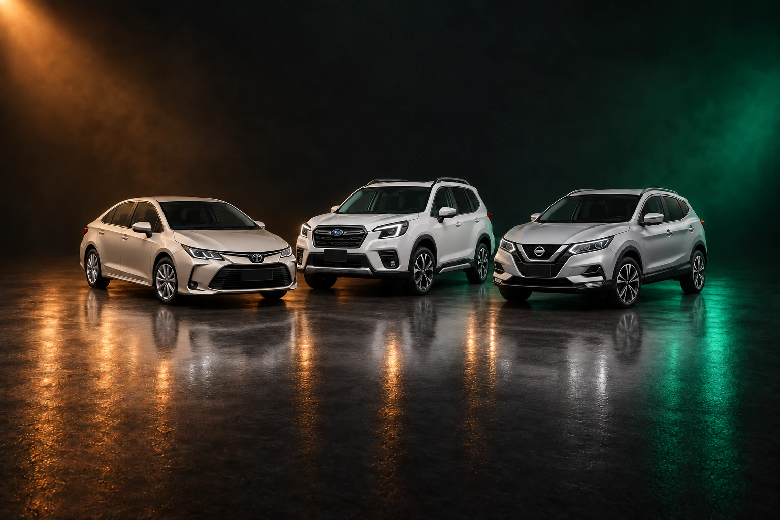 Toyota Corolla, Subaru Forester после рестайлинга и Nissan Qashqai — иллюстрация вариантов для Омска